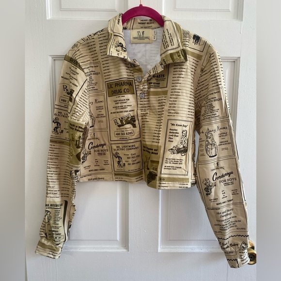 Fashion Brand Company Tops - FBC Yellow Pages Print Crop Polo